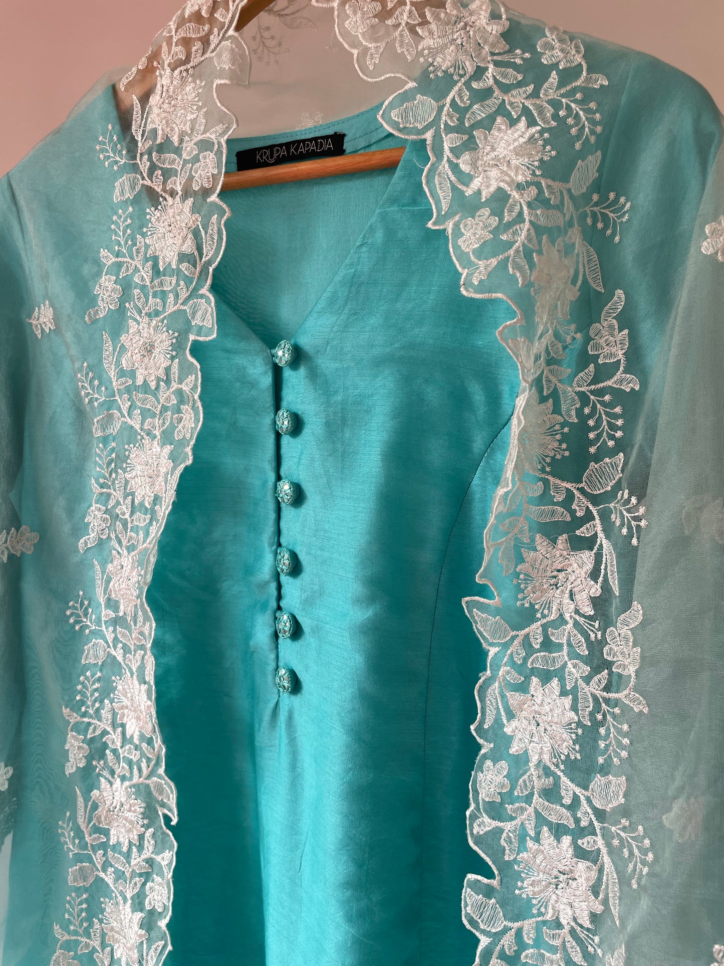 Ice blue chanderi kurta set with an ombré dyed cutwork dupatta