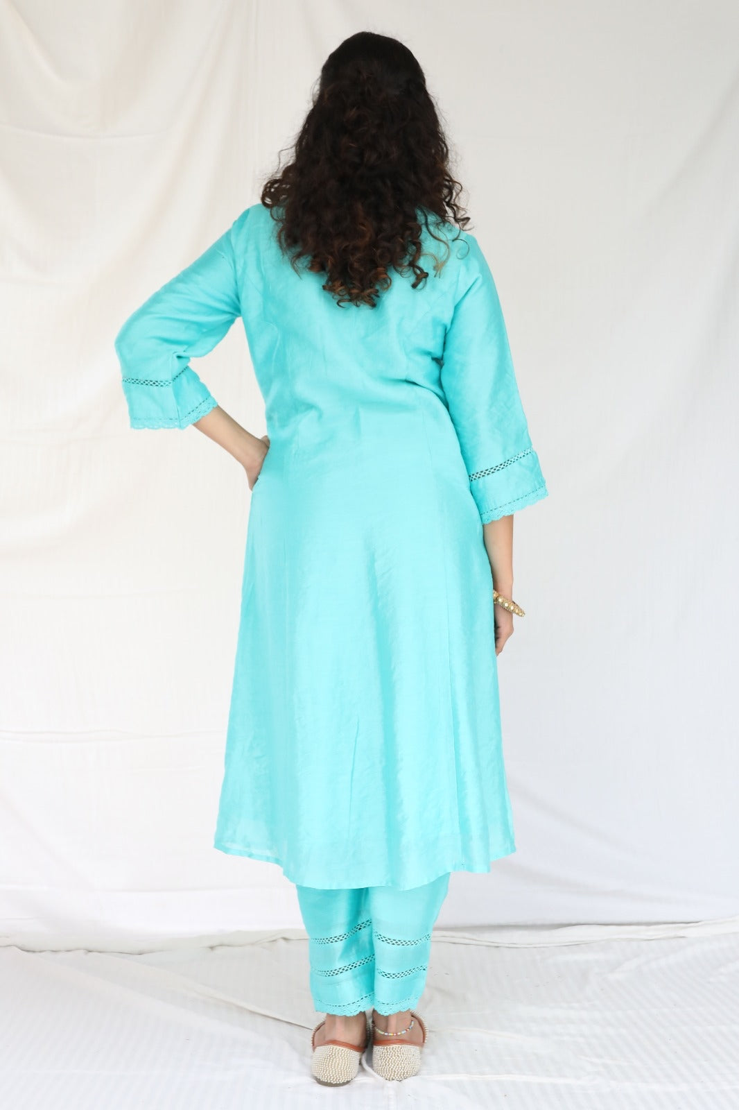 Ice blue chanderi kurta set with an ombré dyed cutwork dupatta