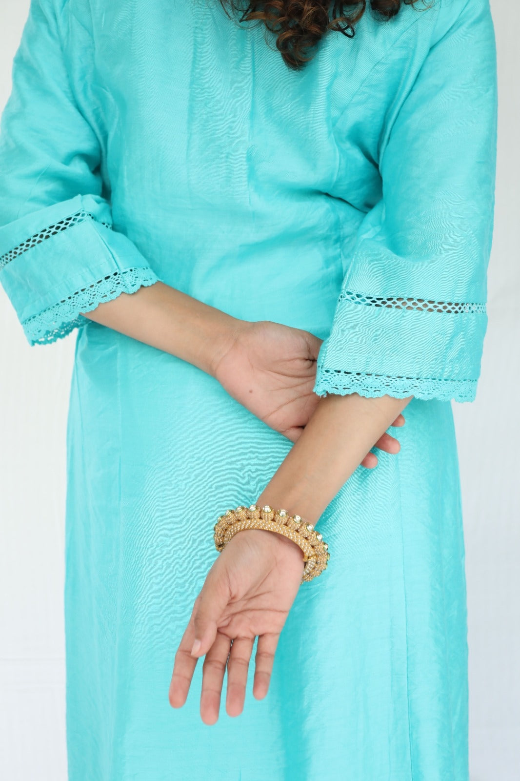 Ice blue chanderi kurta set with an ombré dyed cutwork dupatta