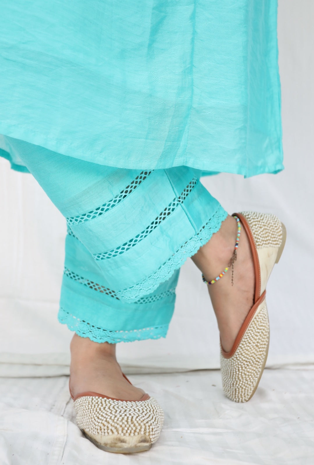 Ice blue chanderi kurta set with an ombré dyed cutwork dupatta