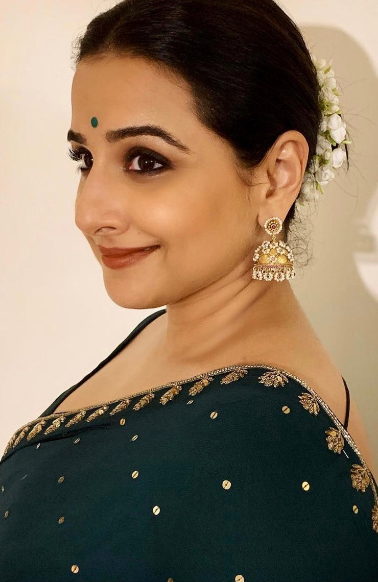 Vidya Balan : Bottle green hand embroidered sari