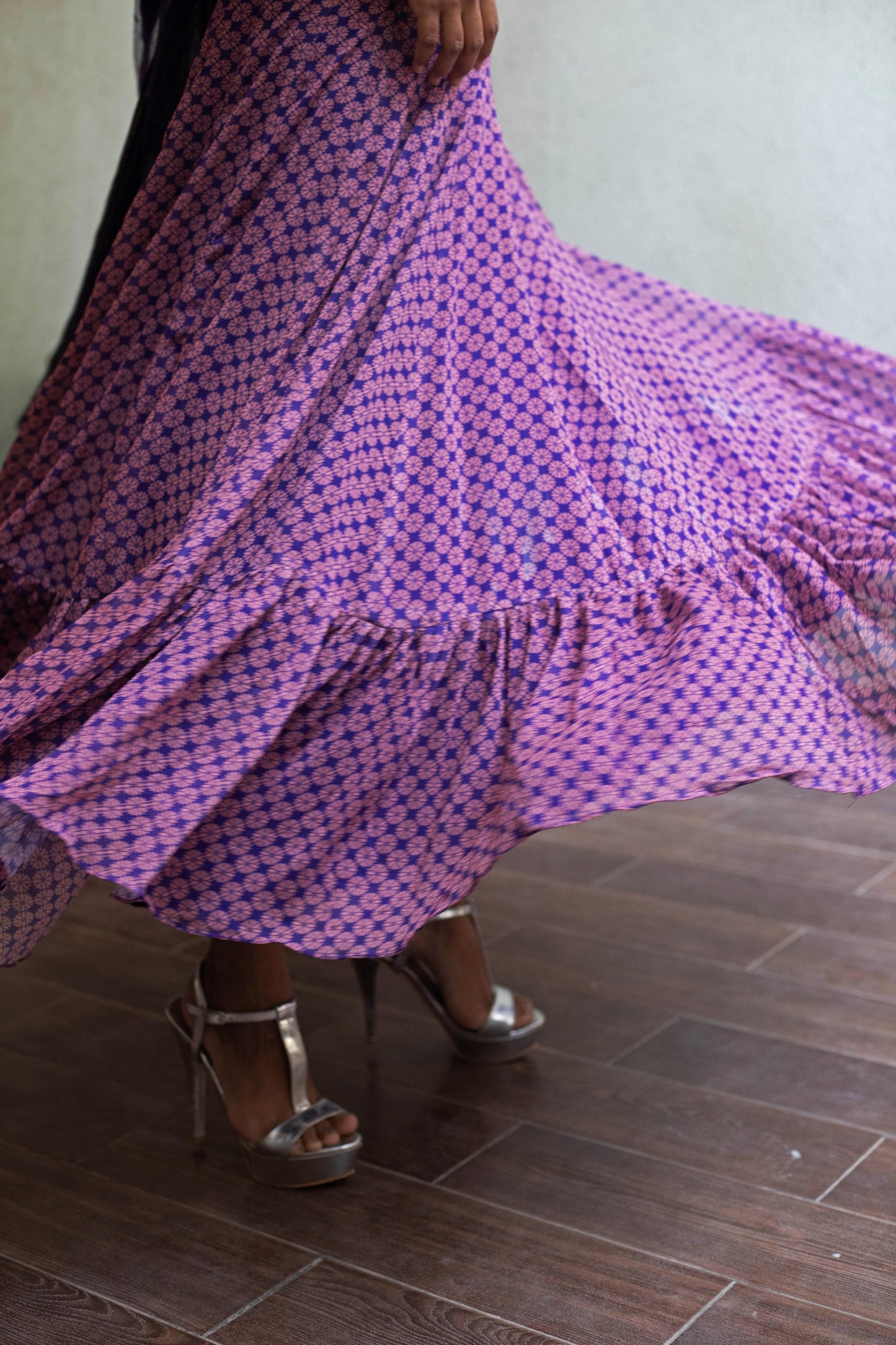 Geometric floral purple ruffle anarkali