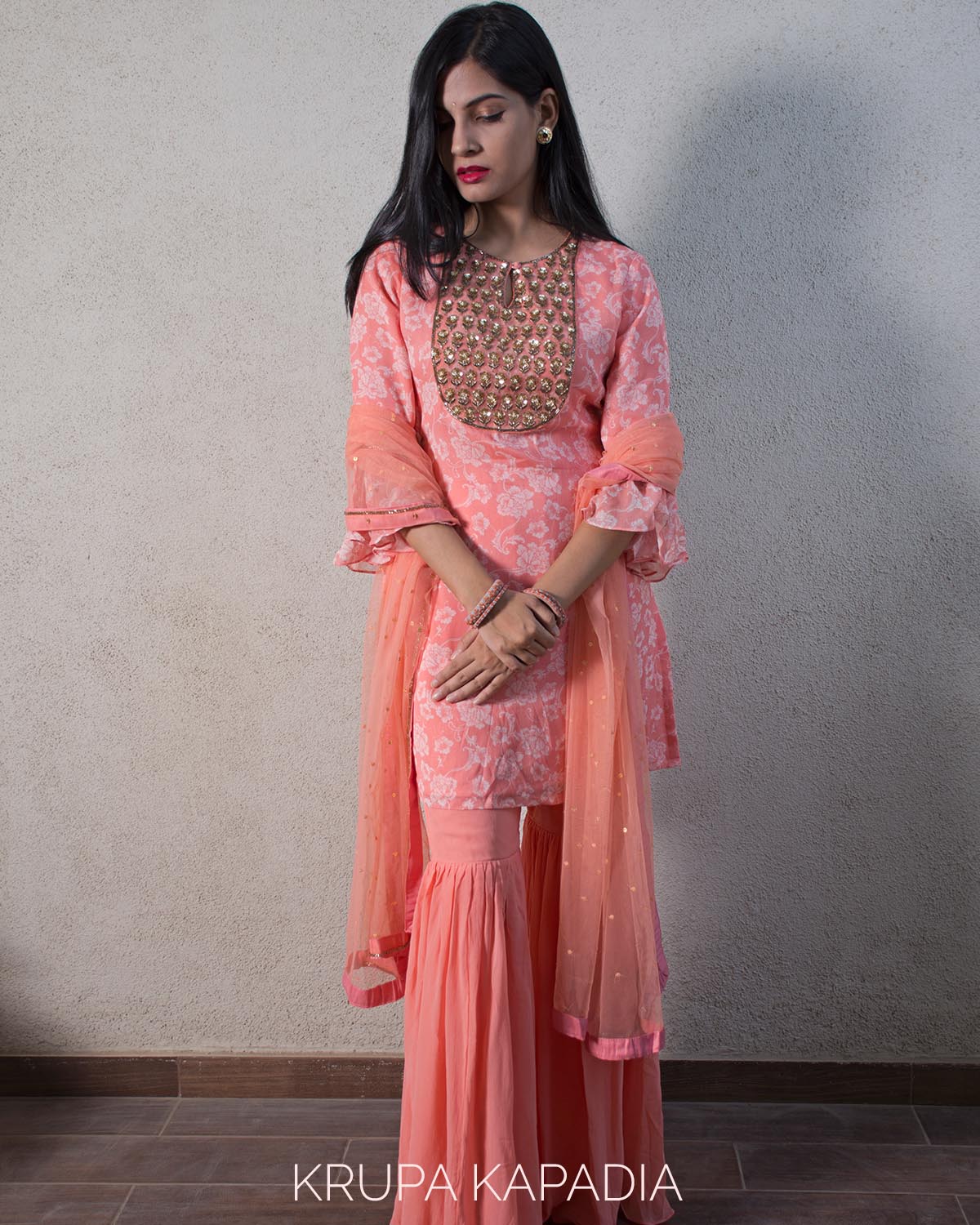 Baby pink- white sharara