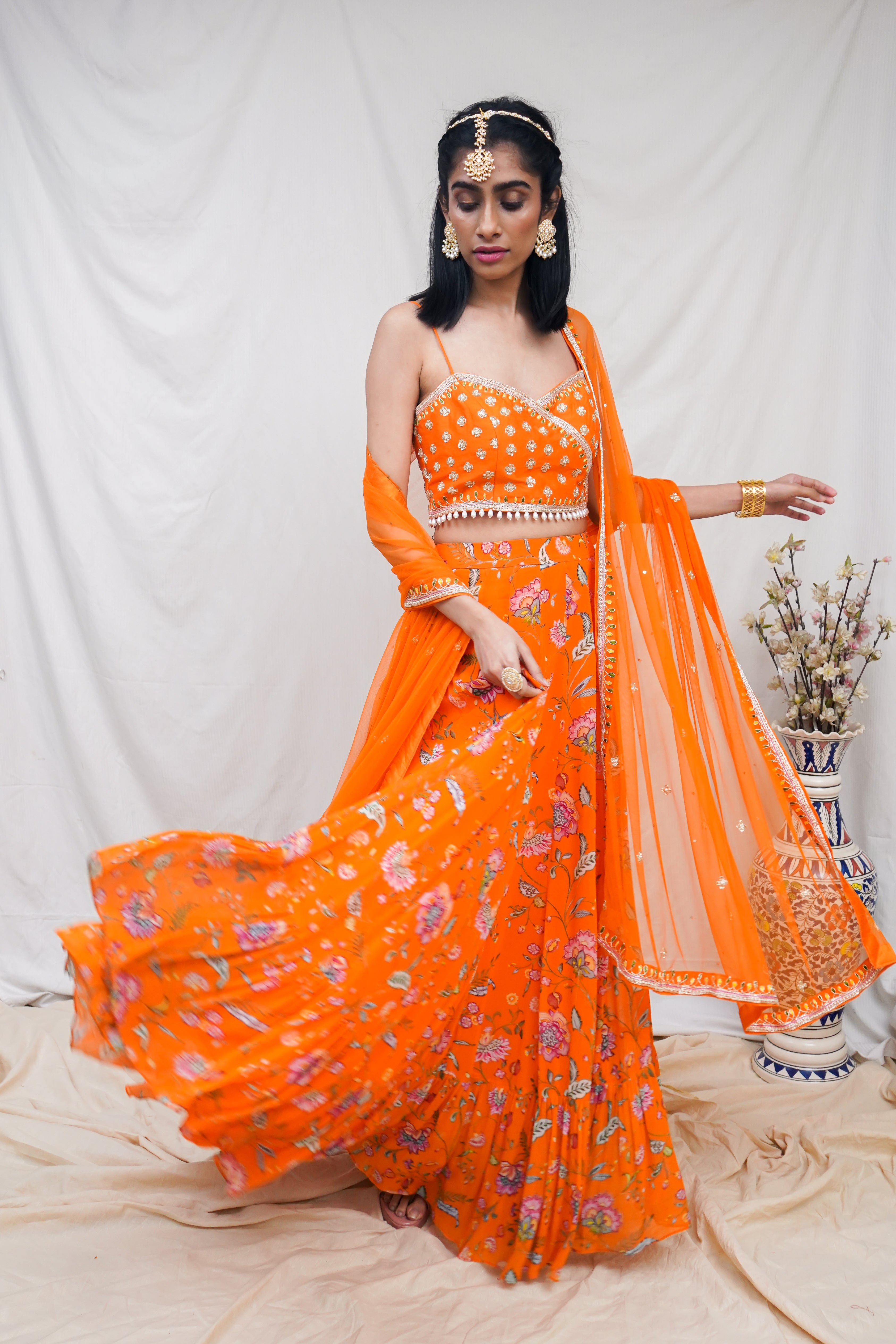 Orange and Green Color Wedding Wear Silk Jacquard Lehenga & Blouse wit –  fashionnaari