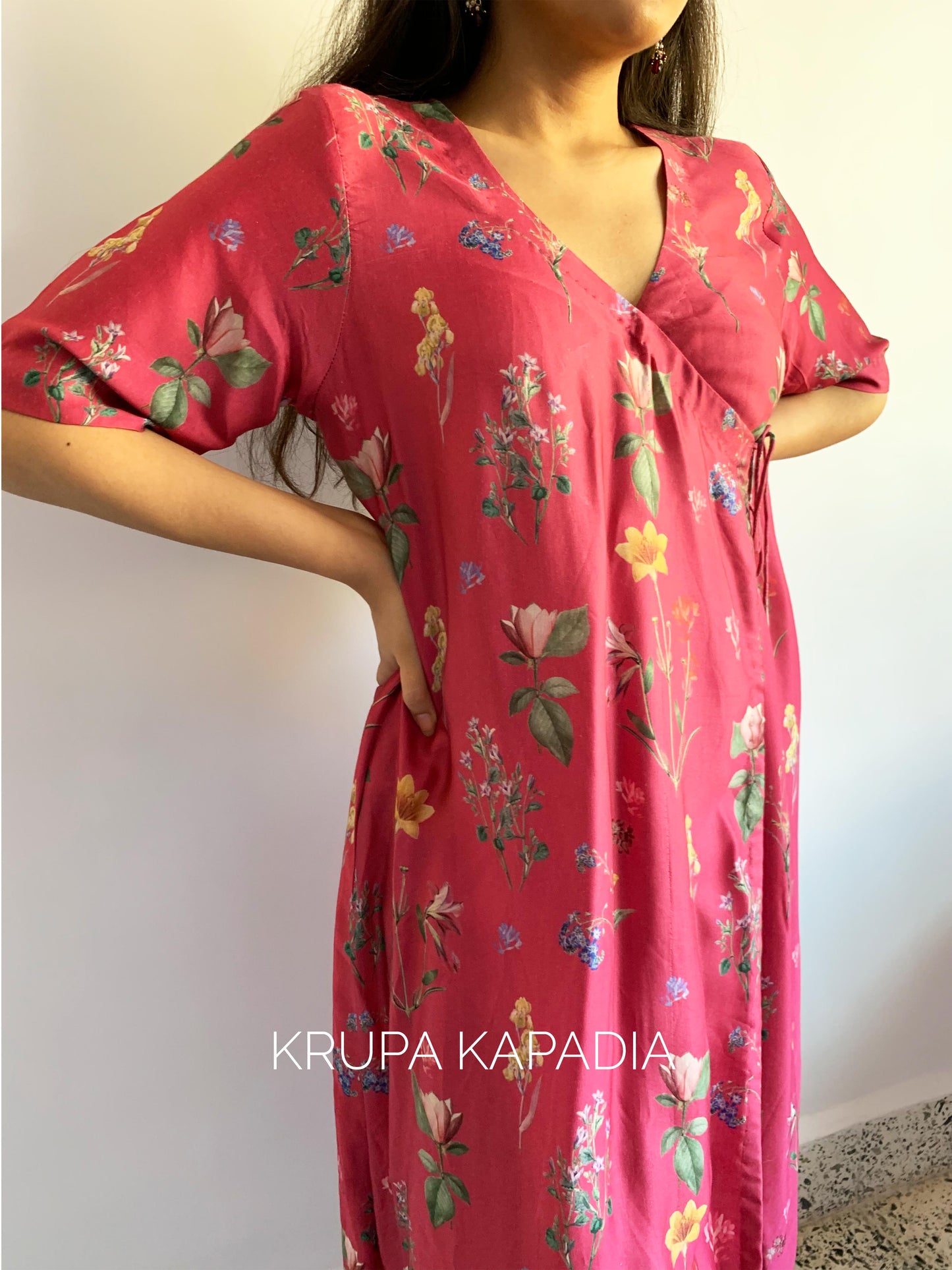 Deep pink wrap around kurta and pyjama