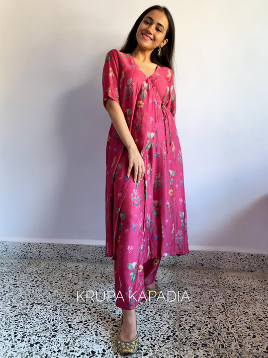 Deep pink wrap around kurta and pyjama