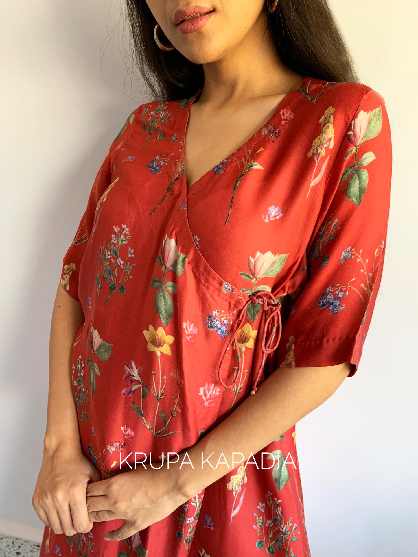 Red wrap around kurta and pyjama