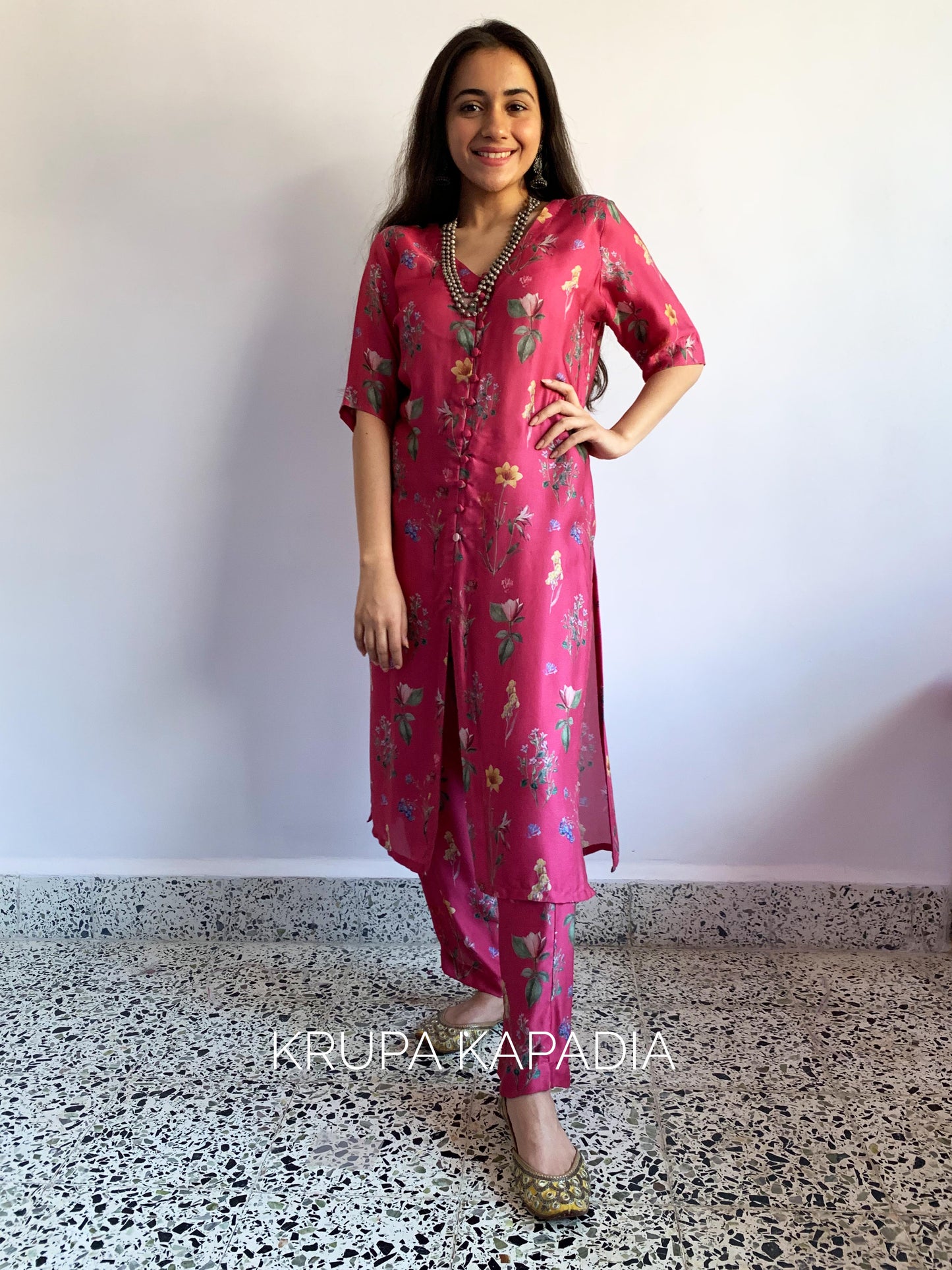 Deep pink straight kurta and pyjama