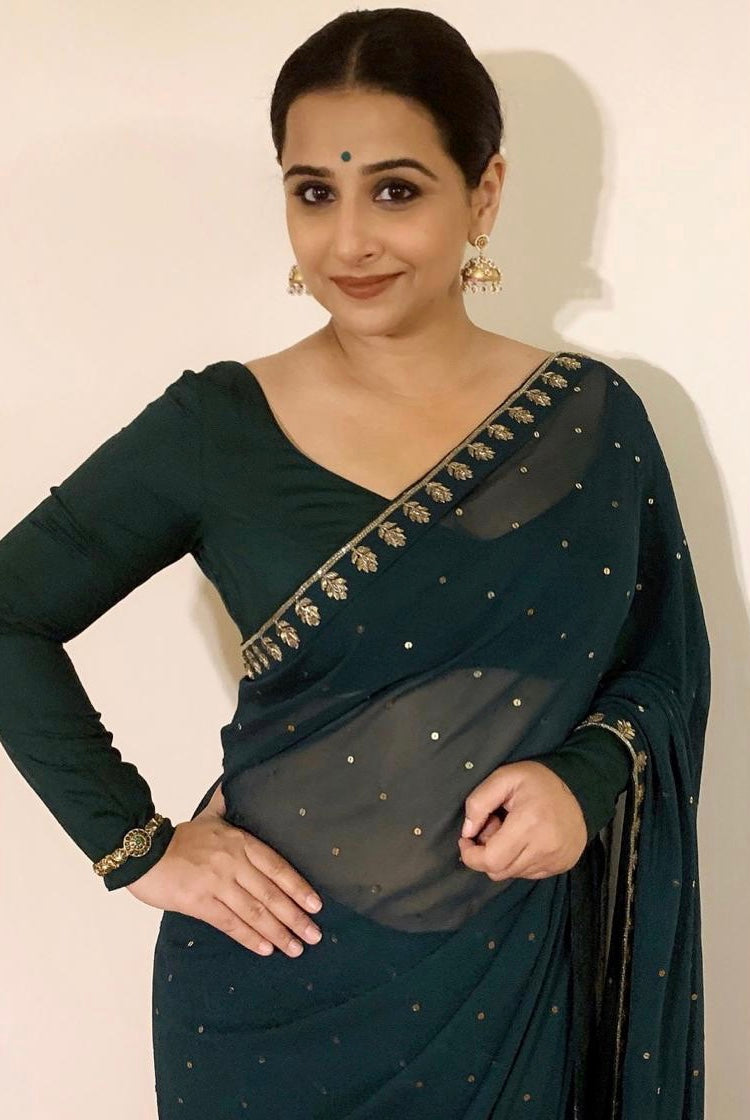 Vidya Balan : Bottle green hand embroidered sari