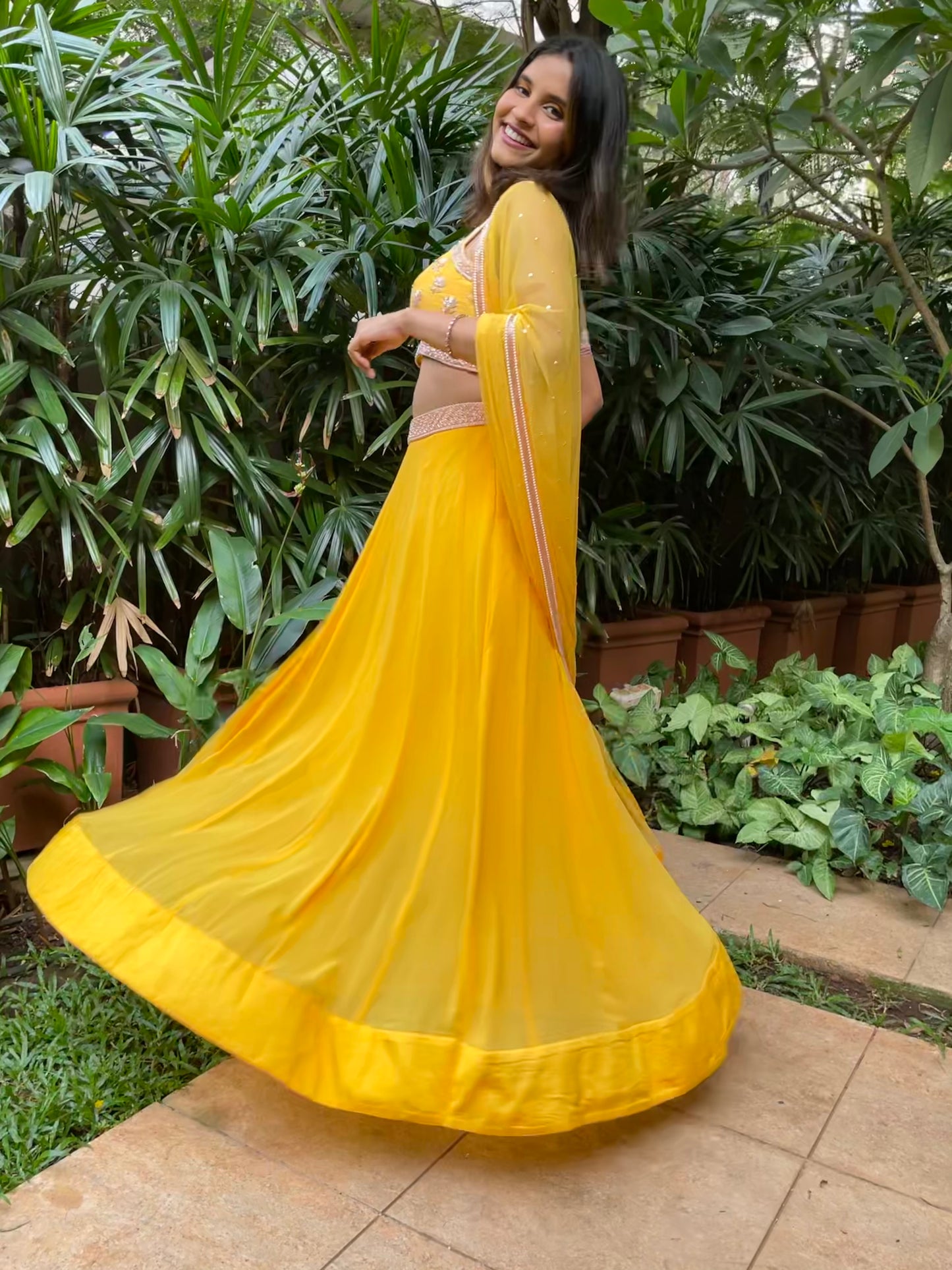 Sunny yellow hand embroidered lehenga