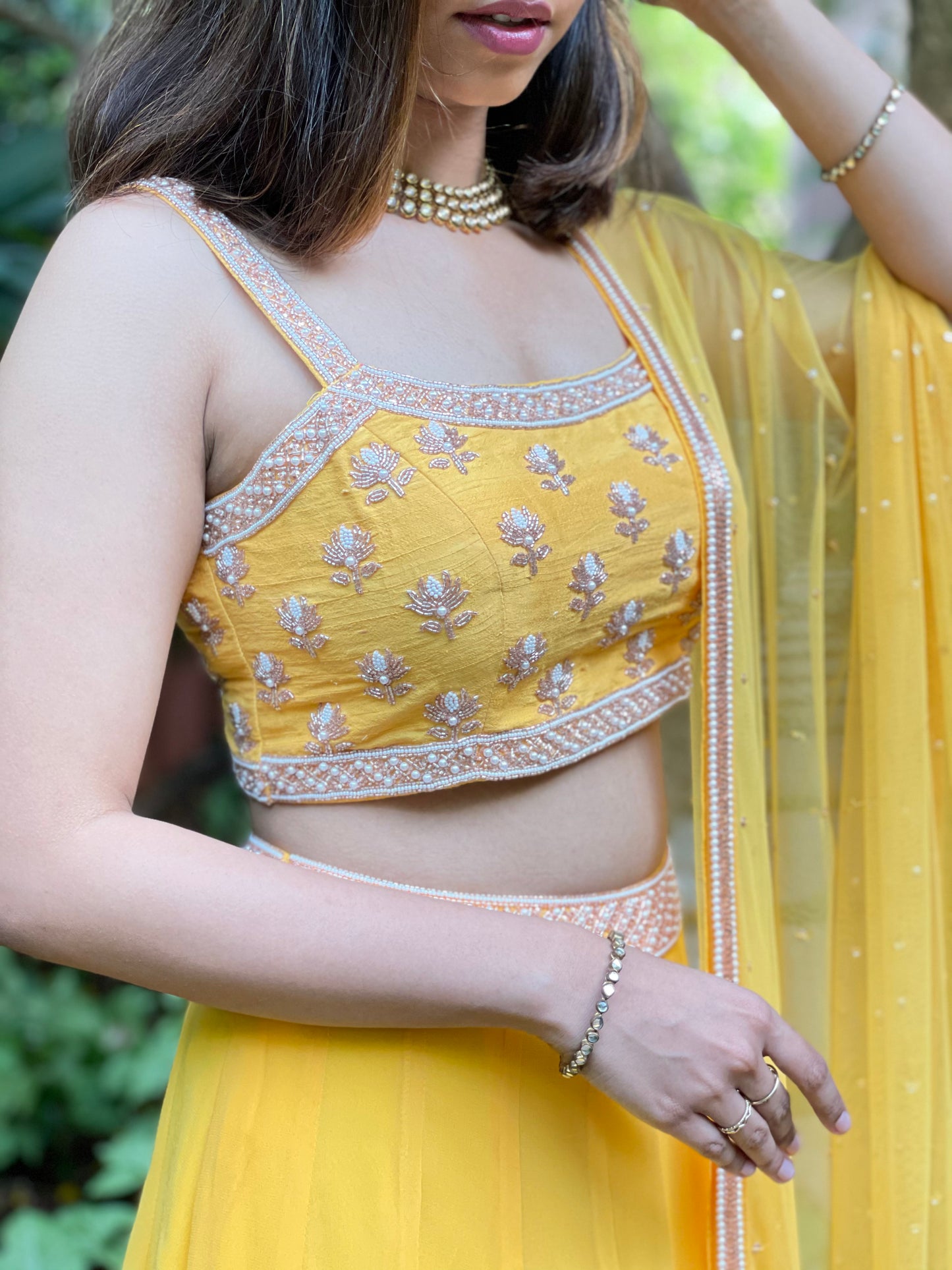 Sunny yellow hand embroidered lehenga