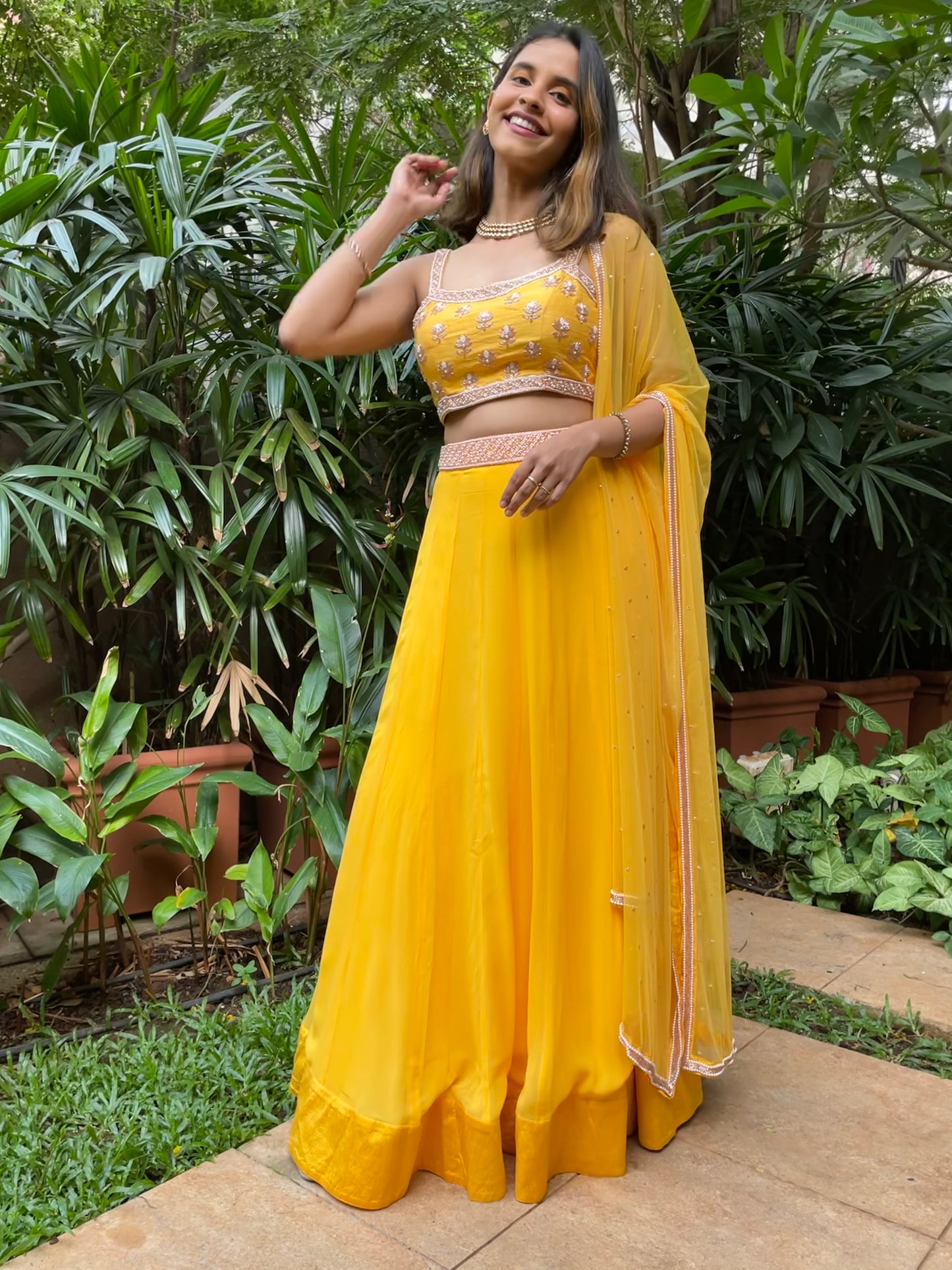 Sunny yellow hand embroidered lehenga