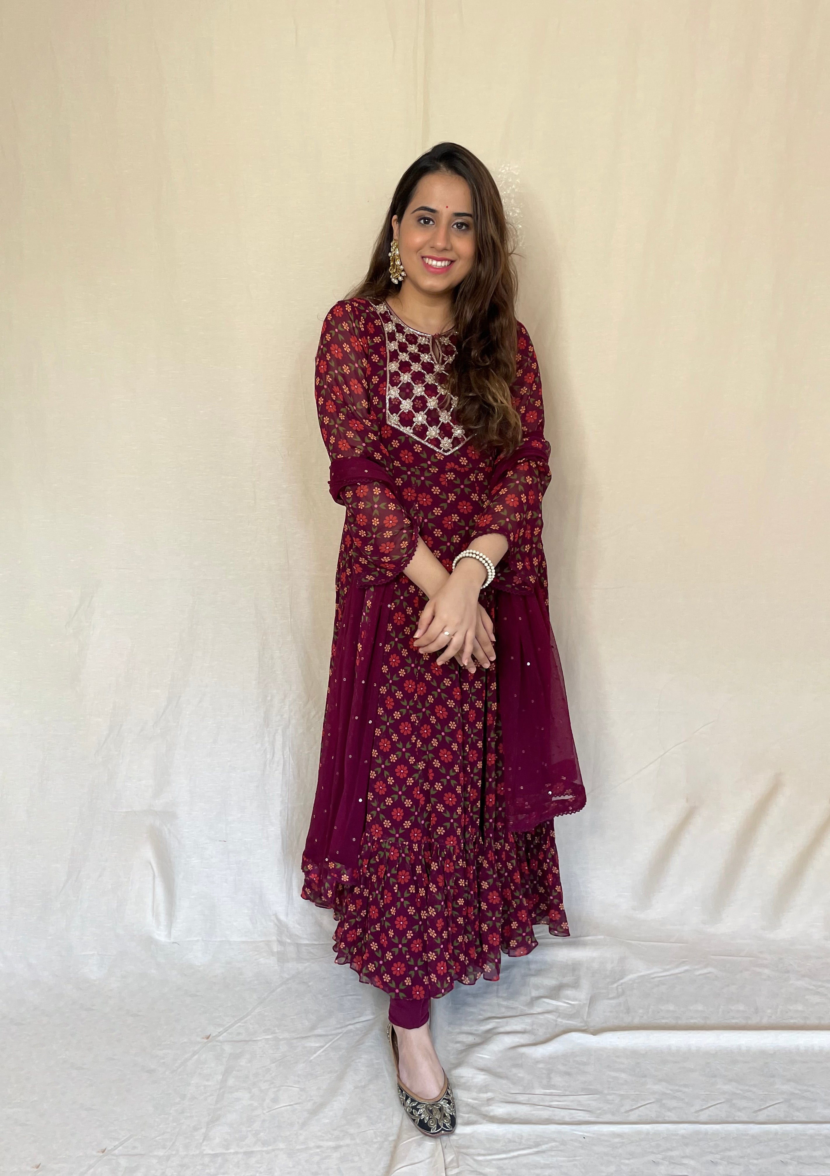 Wine red hot sale anarkali